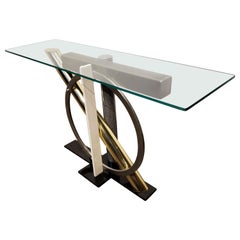 1980s Geometric Metal and Glass Memphis Style Console Table by Kaizo Oto for DIA