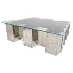 1980
s Geometrical Metal and Glass Coffee Table