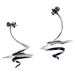 Georg Jensen Vivianna Torun, grandes boucles d'oreilles en argent sterling des années 1980 n° 369