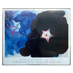 1980's Georgia O'Keeffe "Black Hollyhock Blue Larkspur" Framed Exhibition Poster