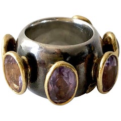 1980s Gerda Lyndgaard Monies Amethyst Sterling Silver 23 Karat Danish Gold Ring