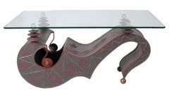 1980s German Abstract Design Iron and Glass Coffee Table