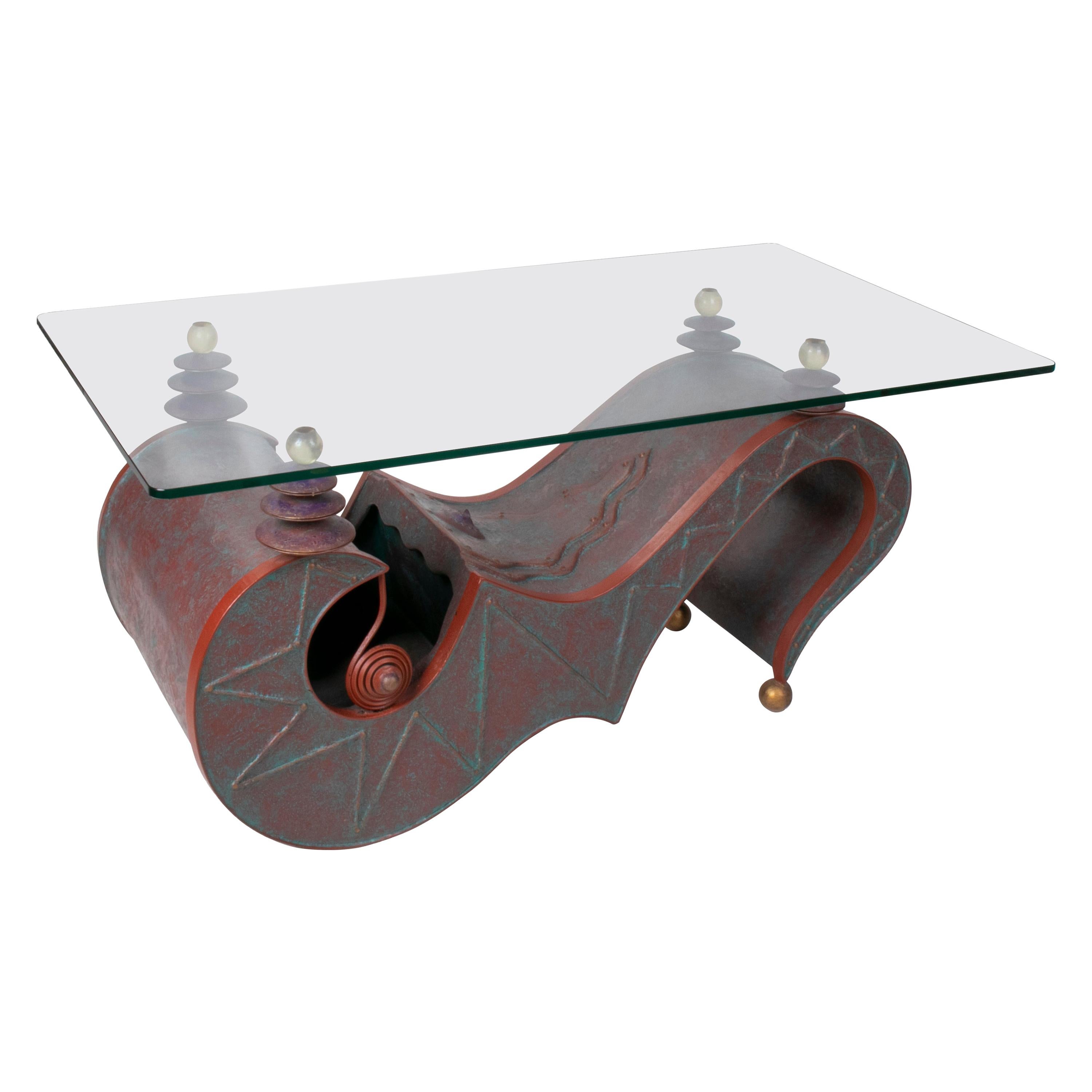 table basse en fer et verre de conception abstraite allemande des années 1980