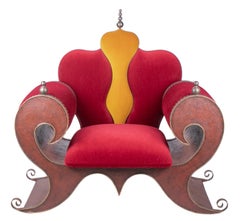 1980s German Abstract Design Upholstered Iron Armchair