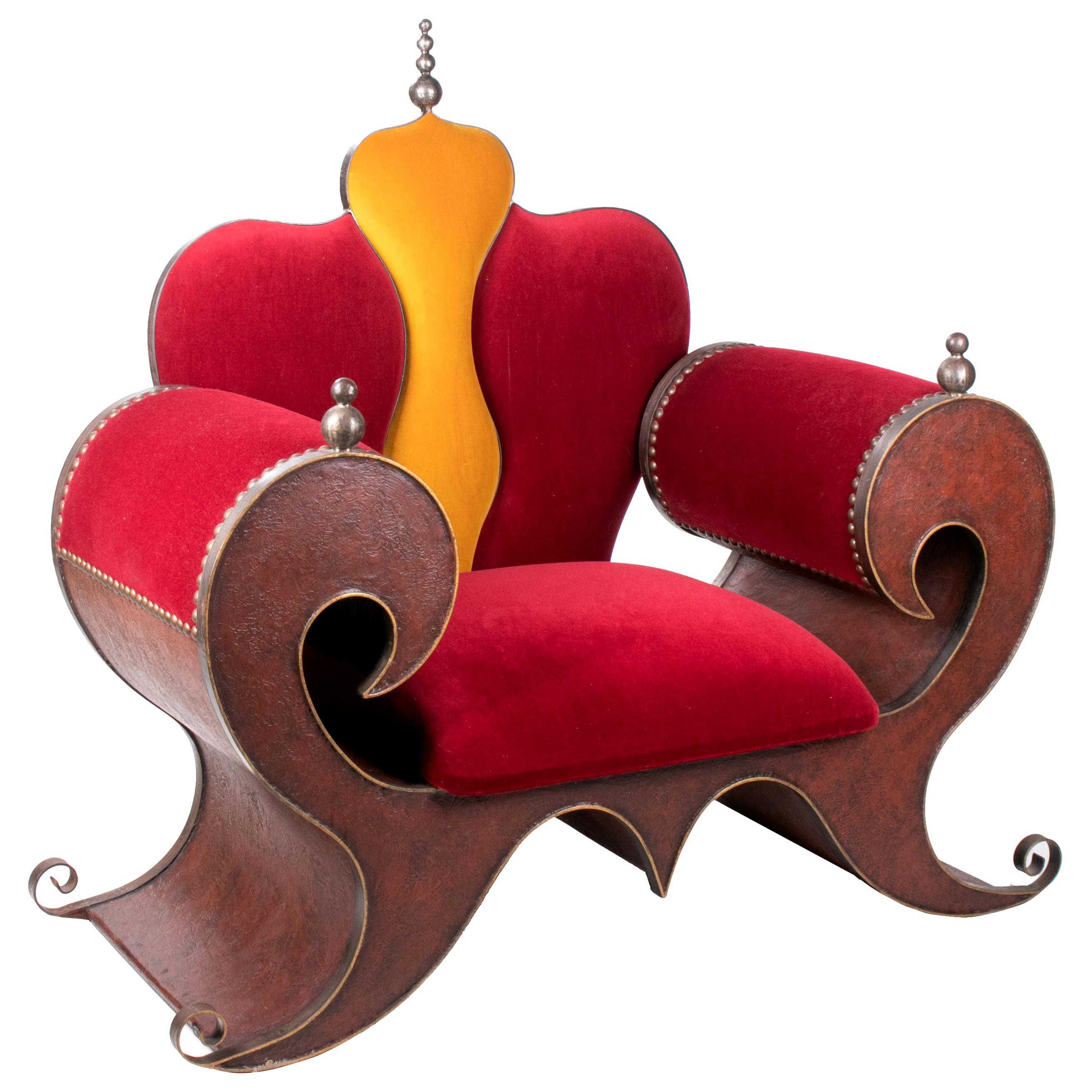 Sillón de hierro tapizado de diseño abstracto alemán de los años 80