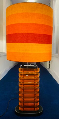 1980s German Amber Transparent Lucite Stacked Table Lamp Inc Vintage Shade