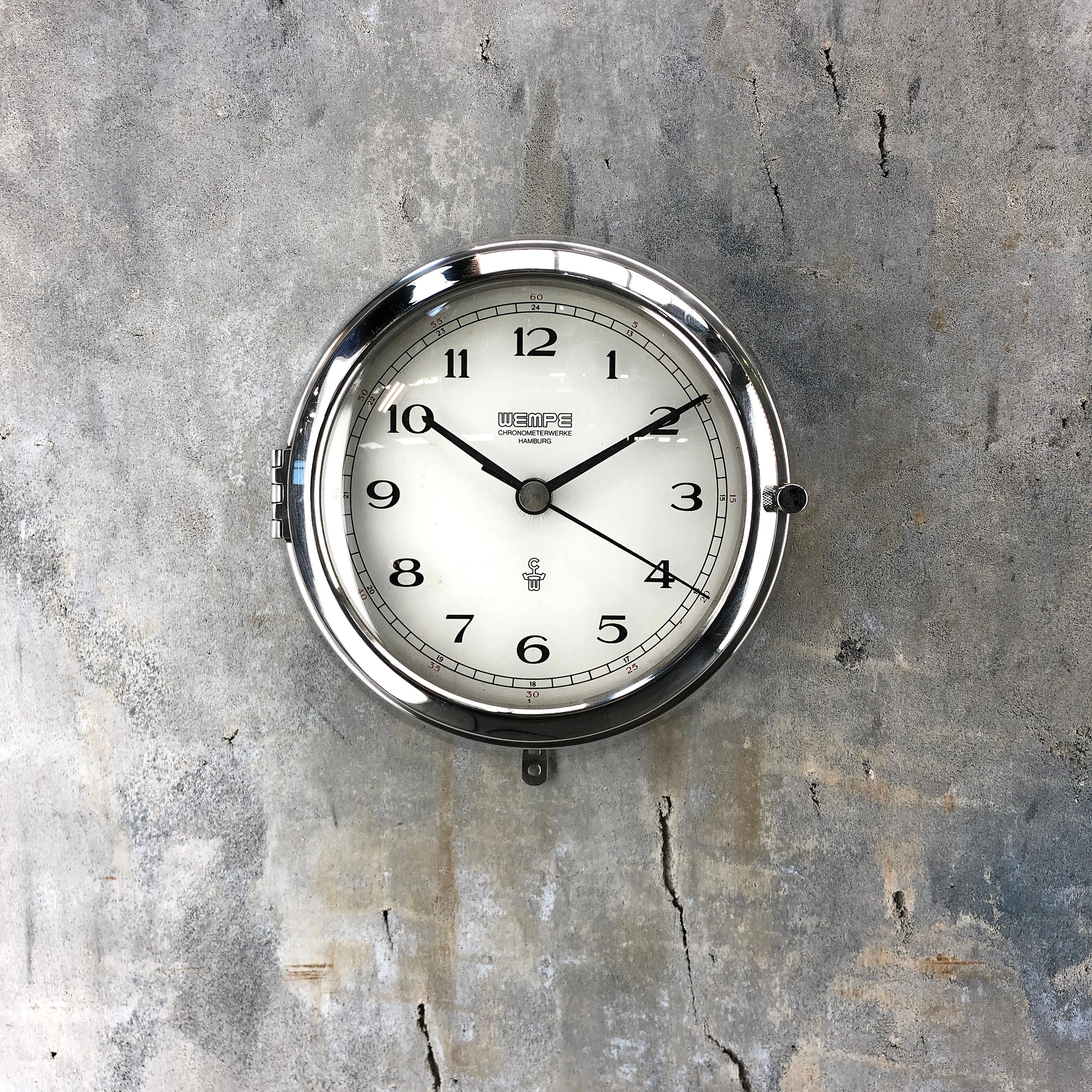 1980s German Chrome Circular Chronometer Quartz Wall Clock by Wempe 3