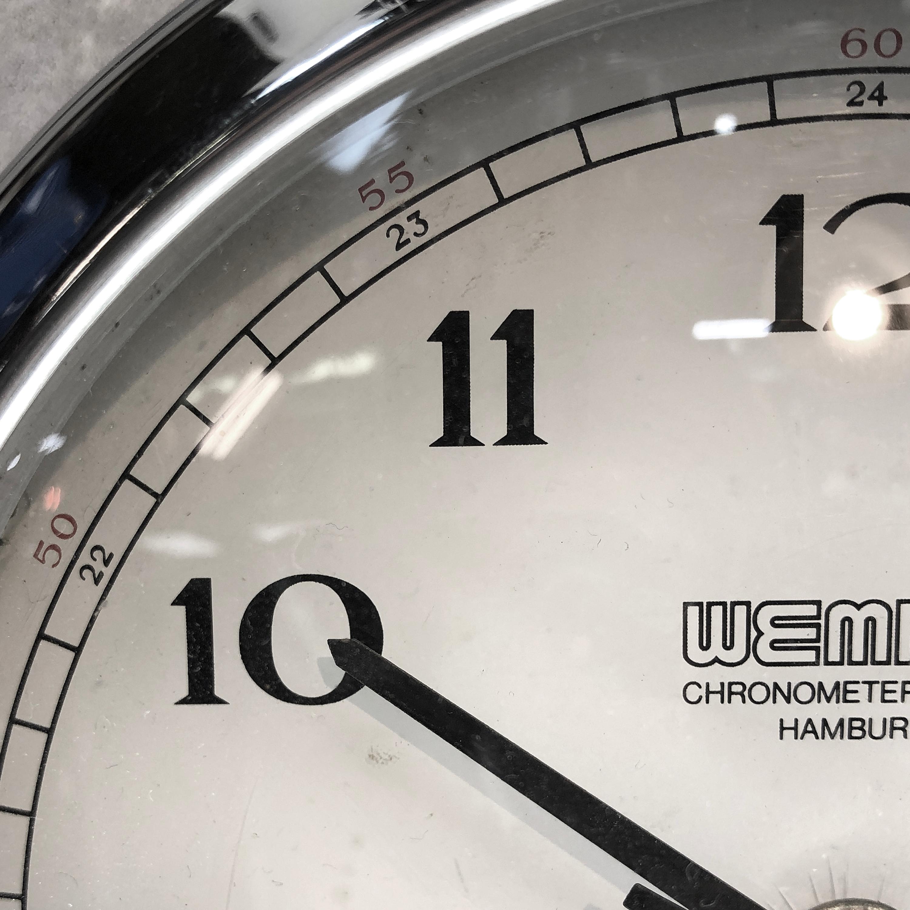 Cut Glass 1980s German Chrome Circular Chronometer Quartz Wall Clock by Wempe