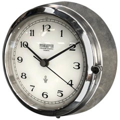 1980s German Chrome Circular Chronometer Quartz Wall Clock by Wempe