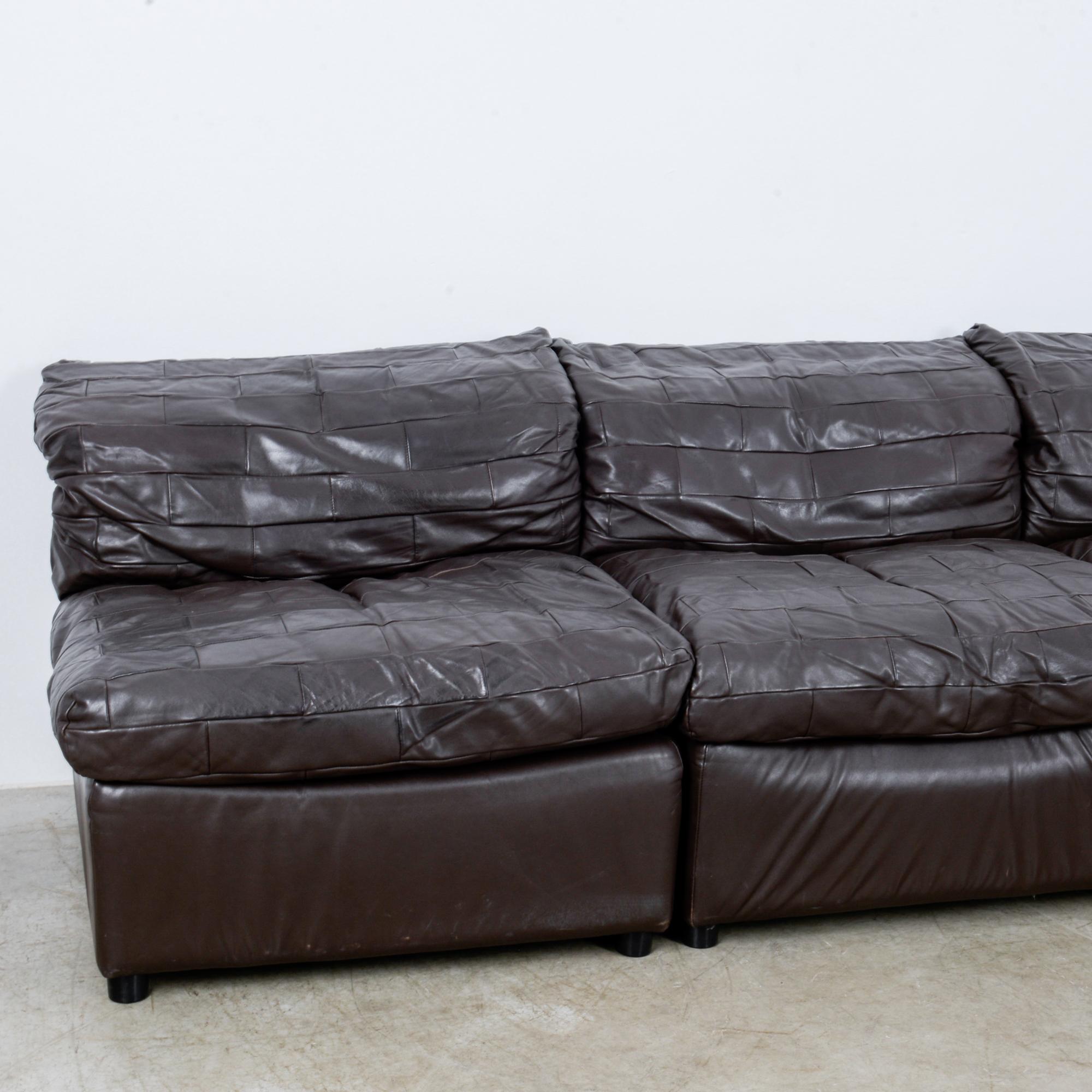 1980s German Dark Brown Leather Sectional, Set of Six 7