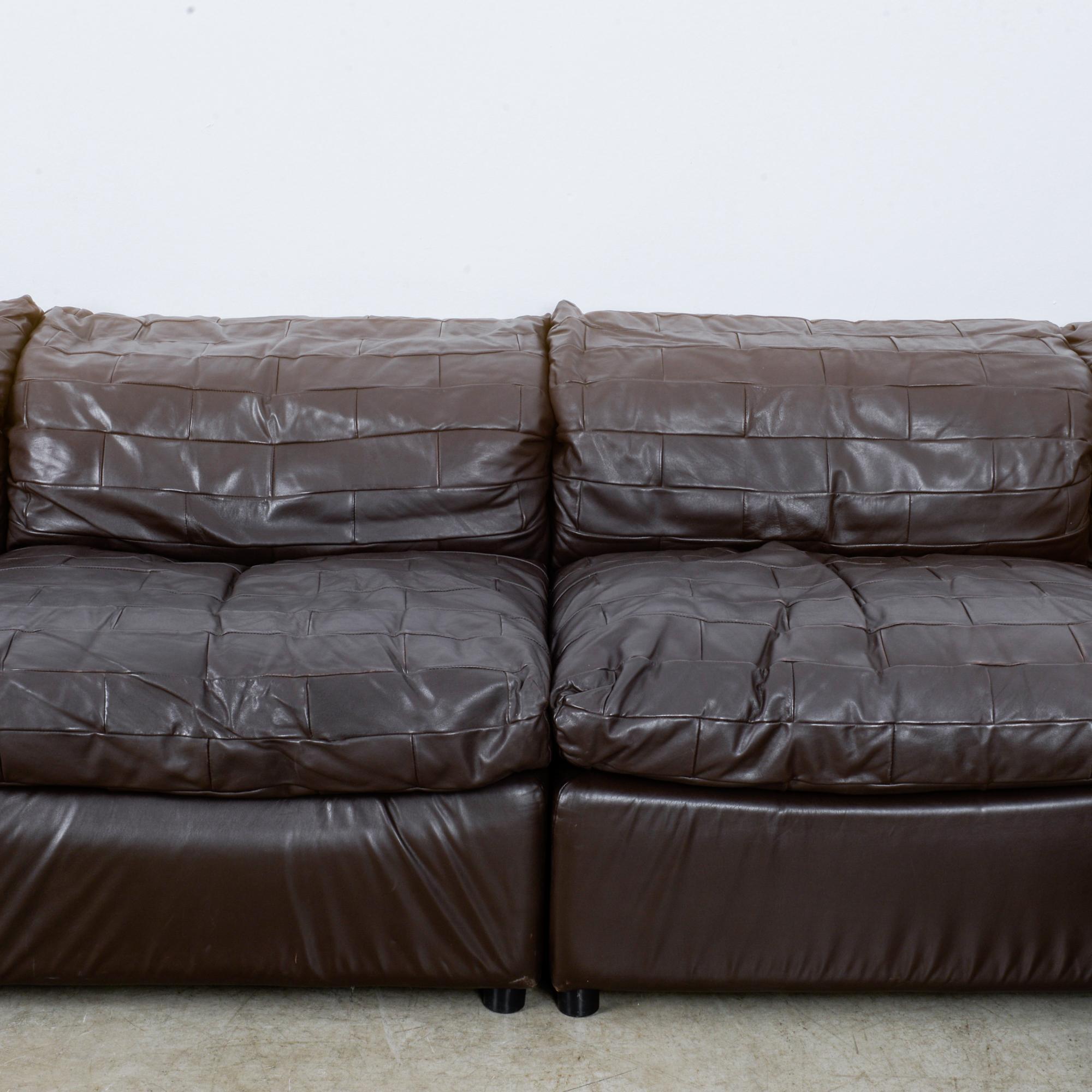 1980s German Dark Brown Leather Sectional, Set of Six 8