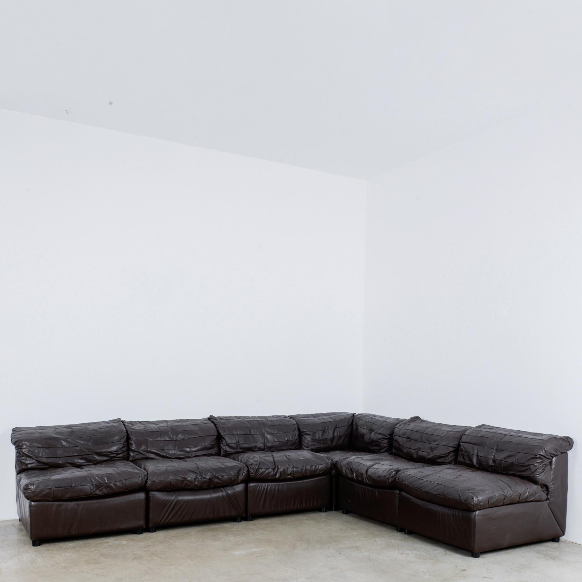 Mid-Century Modern 1980s German Dark Brown Leather Sectional, Set of Six
