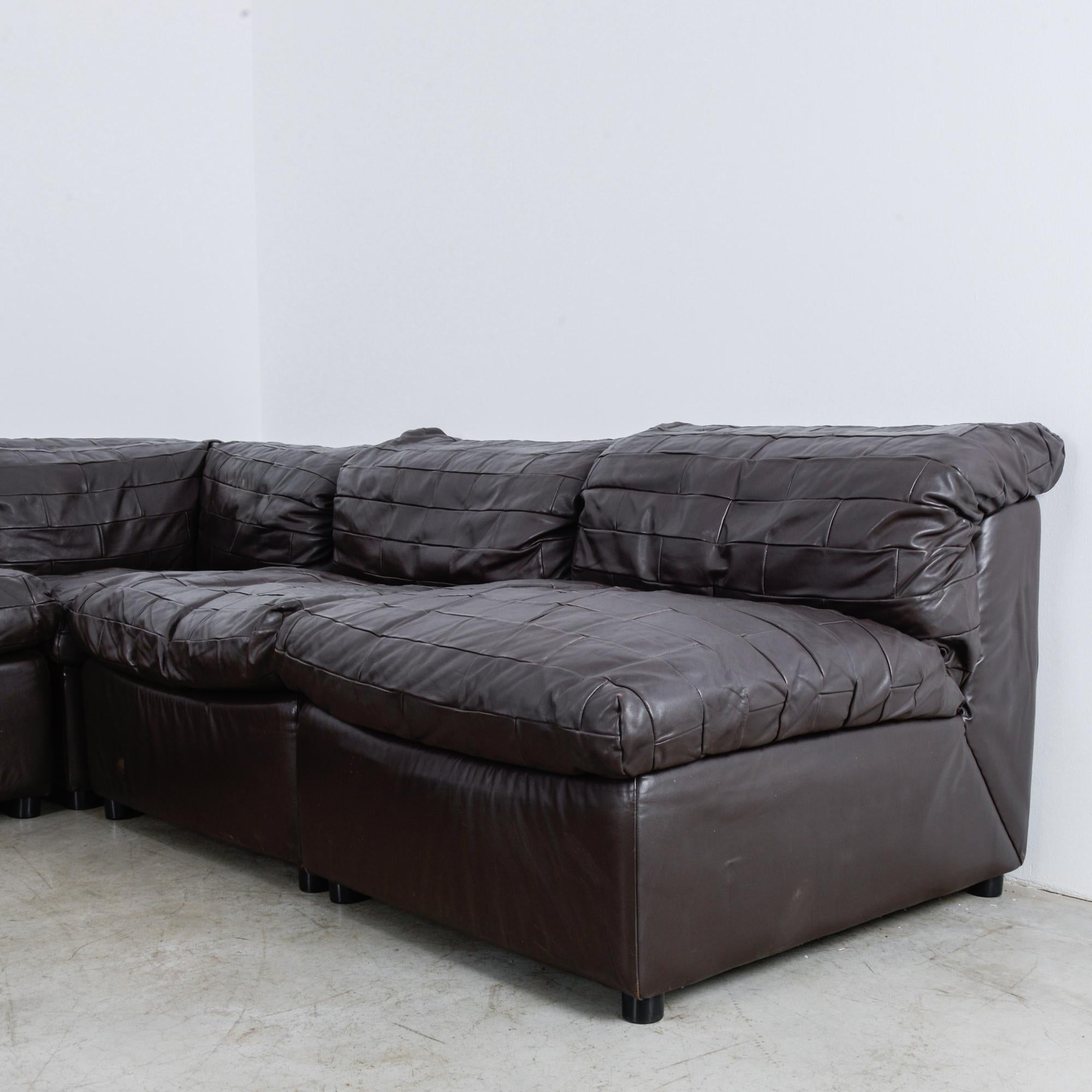 1980s German Dark Brown Leather Sectional, Set of Six In Good Condition In High Point, NC