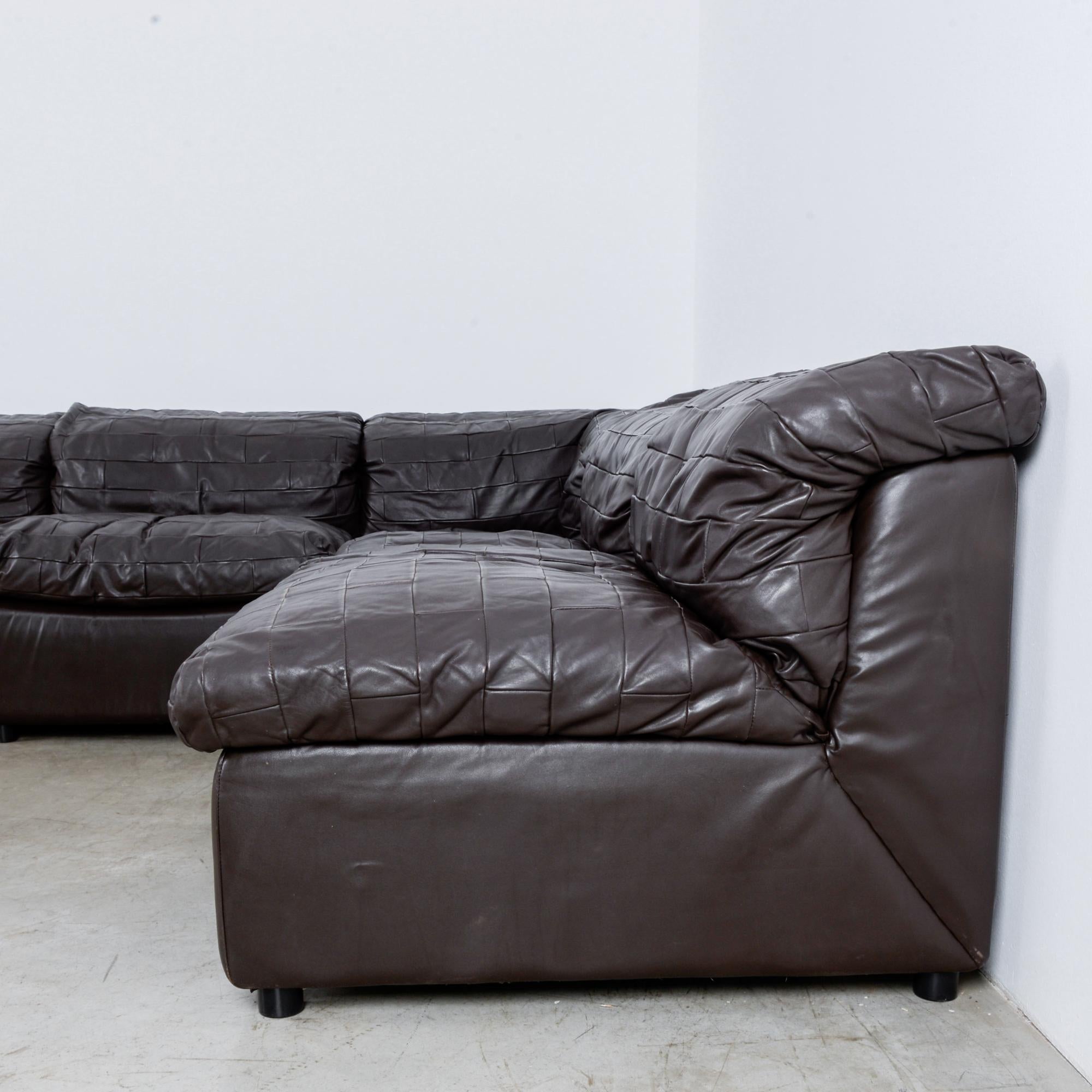 Late 20th Century 1980s German Dark Brown Leather Sectional, Set of Six