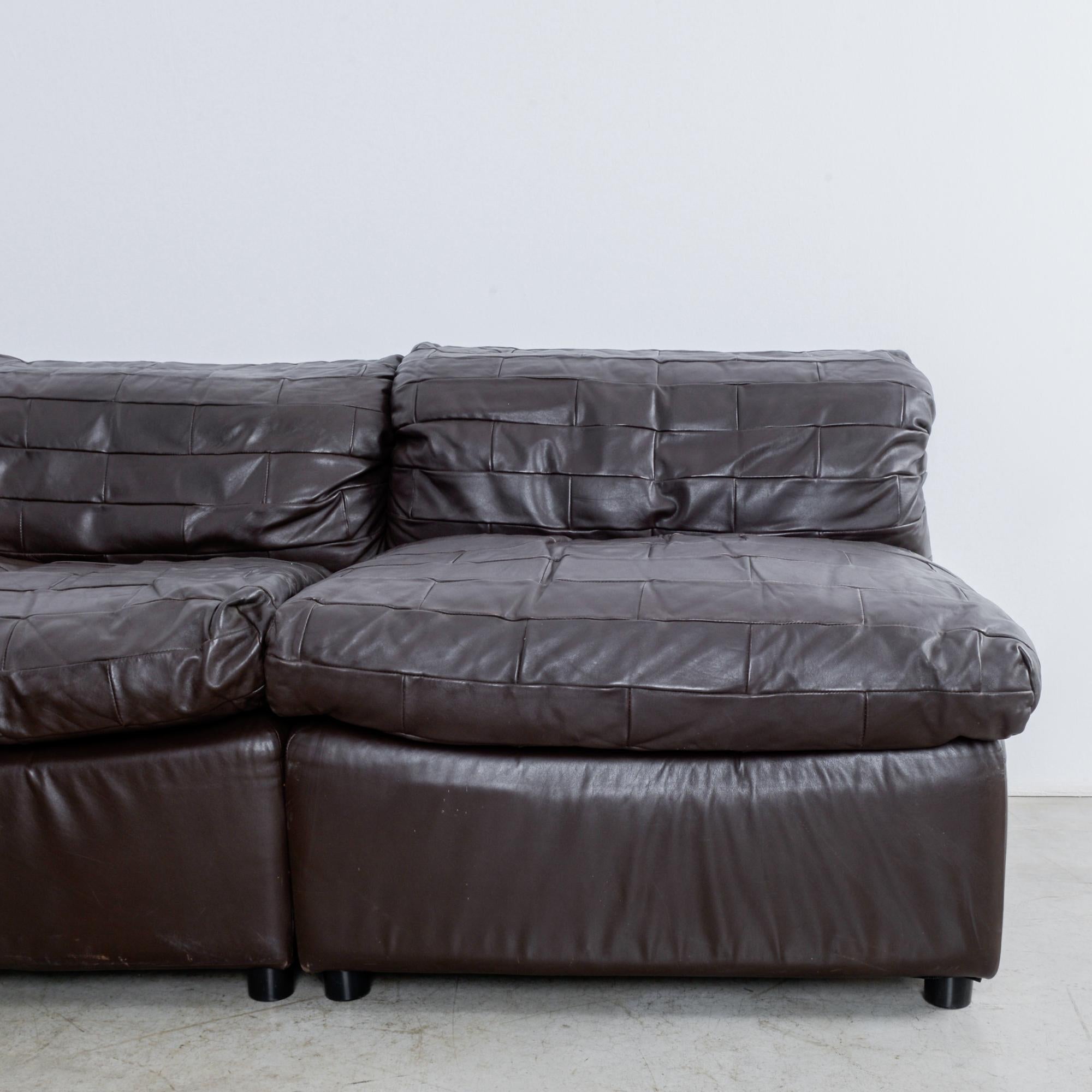 1980s German Dark Brown Leather Sectional, Set of Six 1