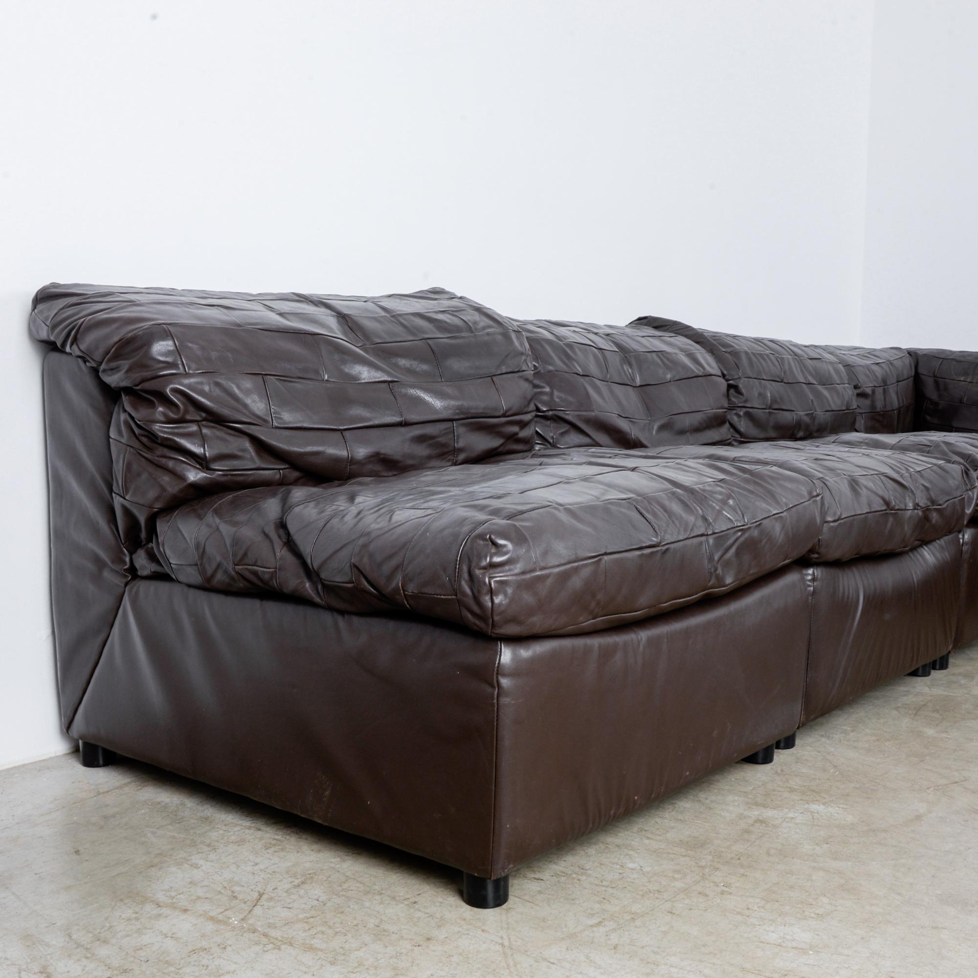 1980s German Dark Brown Leather Sectional, Set of Six 3