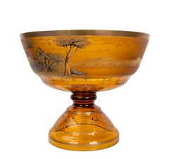 1980s German Glass Fruit Bowl in Orange Tones with Romantic Scenes