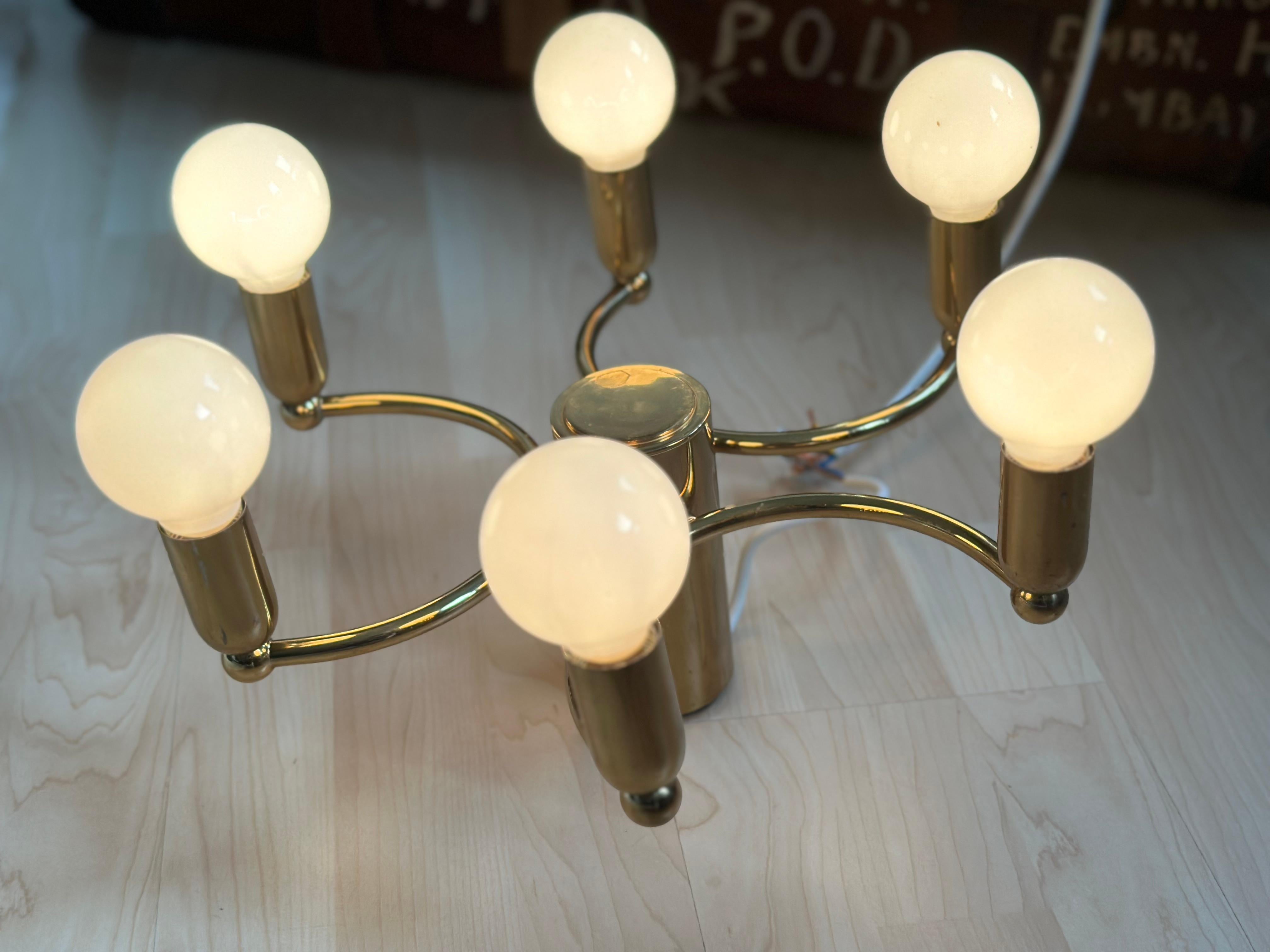 Lampada da soffitto tedesca in metallo dorato degli anni '80, illuminazione in stile Hollywood Regency in vendita 10