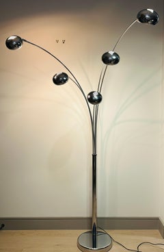 1980s German Modernist Christian Koban for DOM Chrome 5 Arm Arc Floor Lamp