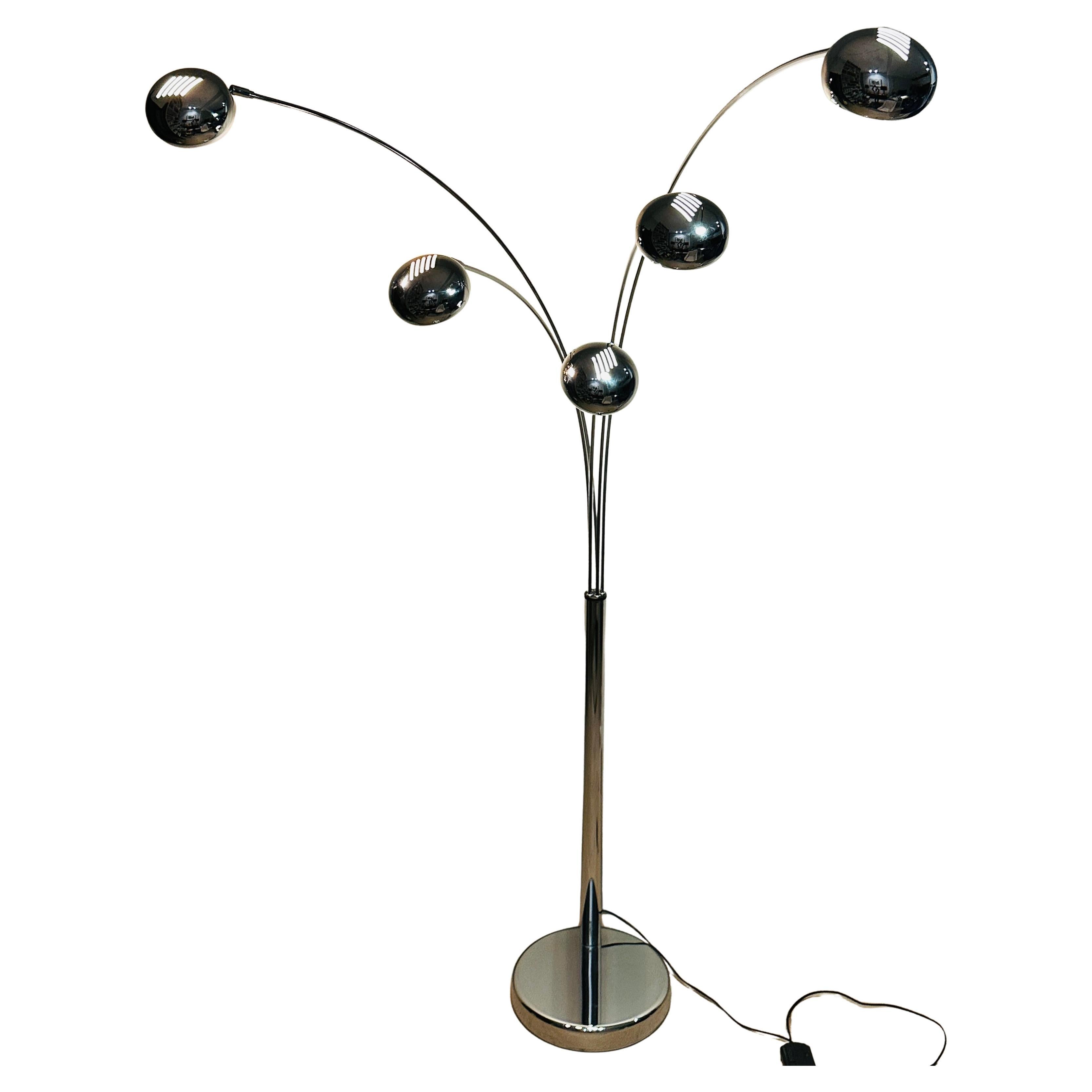 1980s German Modernist Christian Koban for DOM Chrome 5 Arm Arc Floor Lamp im Angebot
