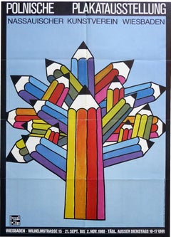 1980s German Polish Poster Exhibition Poster Pencil Pop Art Design