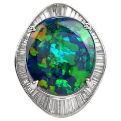 1980s GIA Large Black Opal Diamond Platinum Cocktail Ballerina Ring