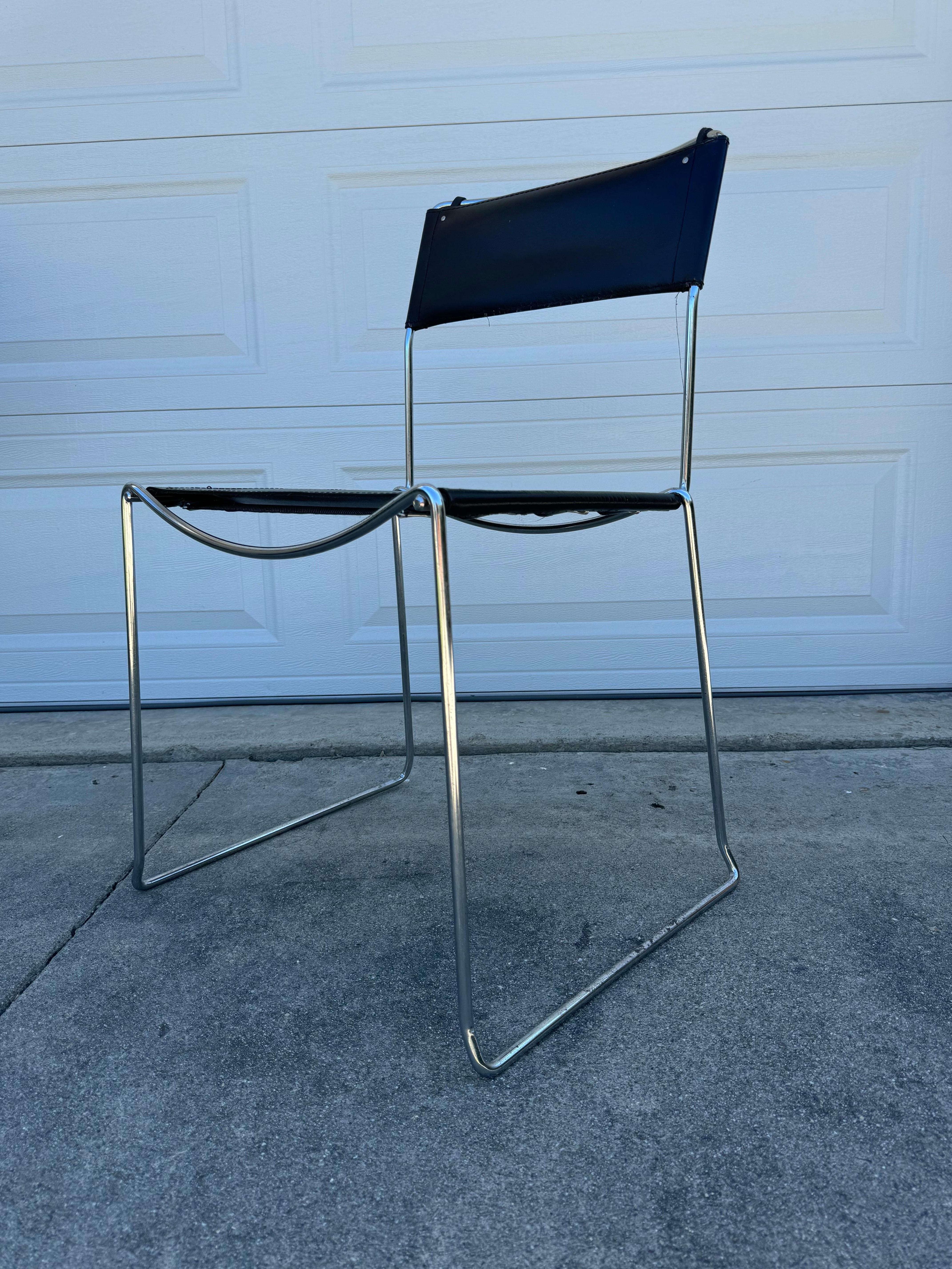 1980's Giandomenico Belotti Black Leather Dining Chairs, A Pair - Made in Italy For Sale 4