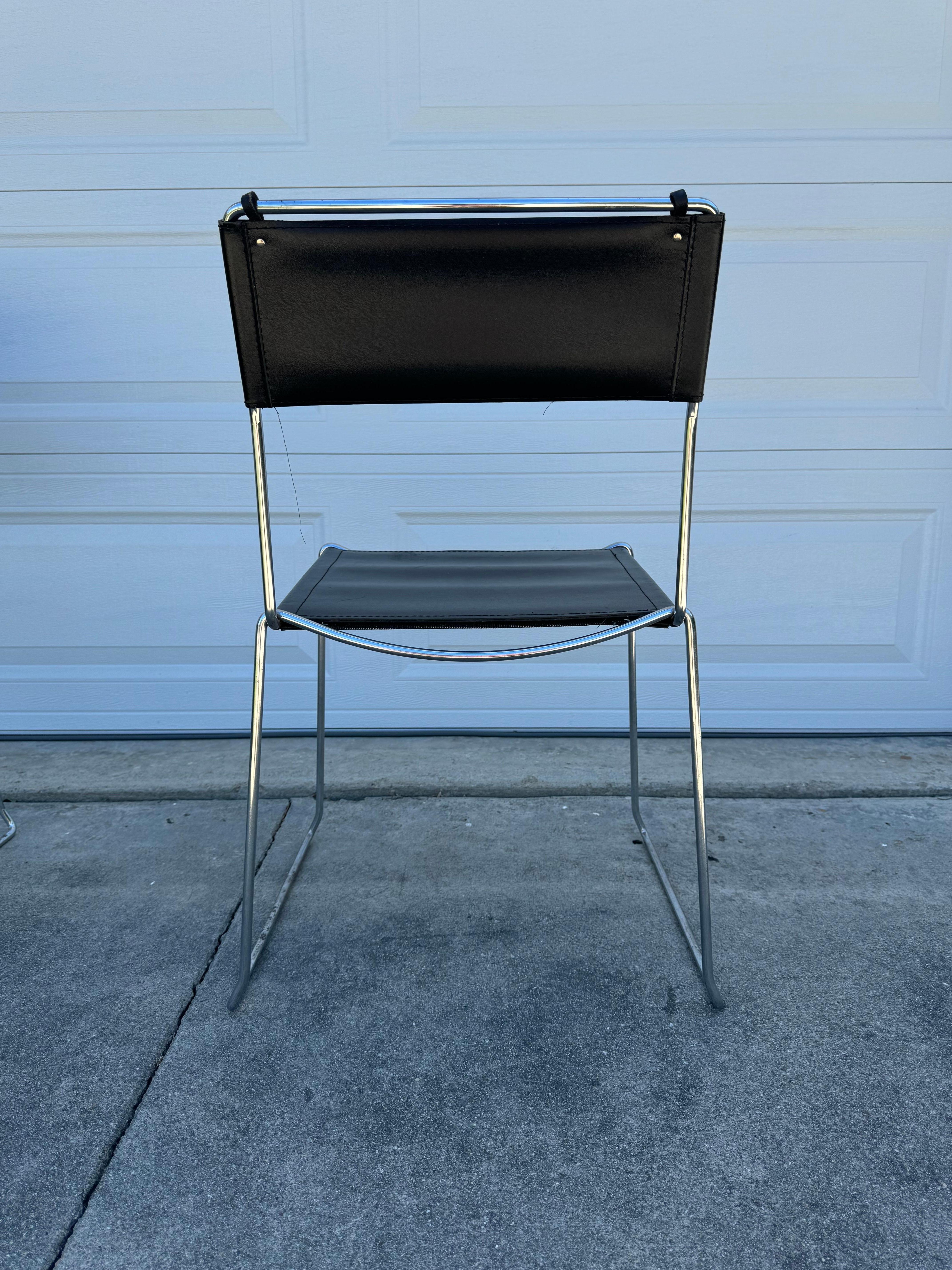 1980's Giandomenico Belotti Black Leather Dining Chairs, A Pair - Made in Italy For Sale 5