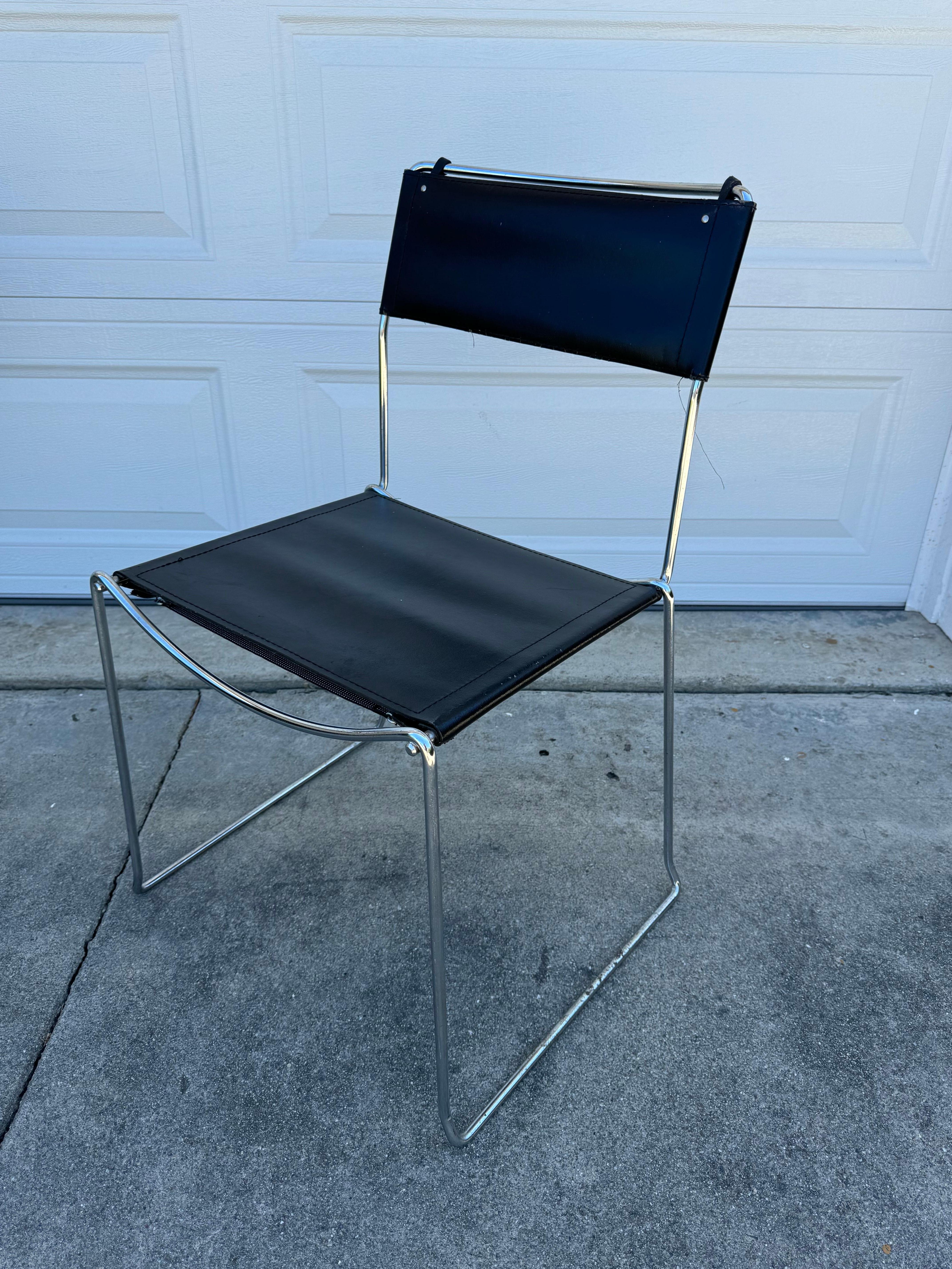 1980's Giandomenico Belotti Black Leather Dining Chairs, A Pair - Made in Italy For Sale 6