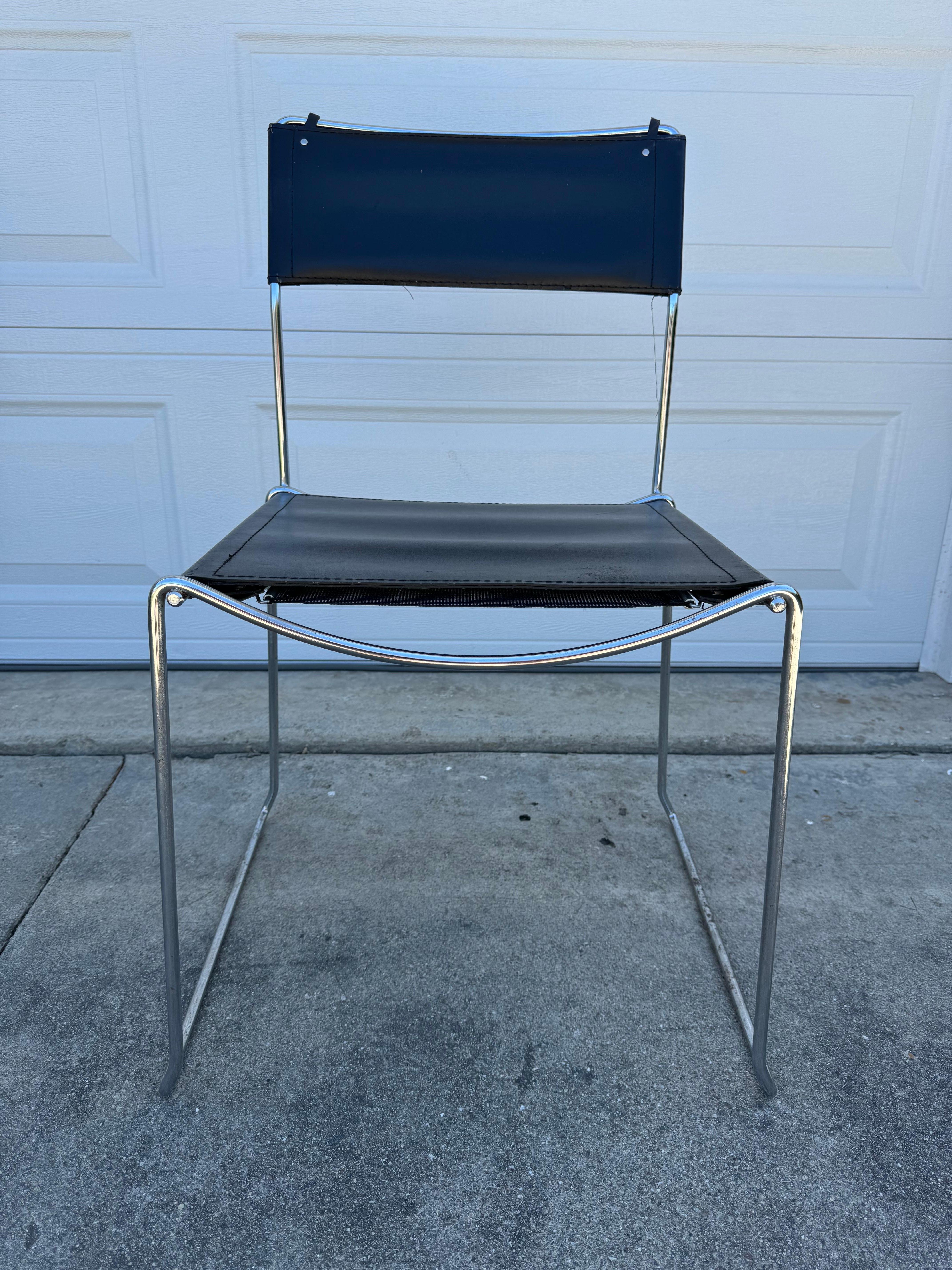 1980's Giandomenico Belotti Black Leather Dining Chairs, A Pair - Made in Italy For Sale 2