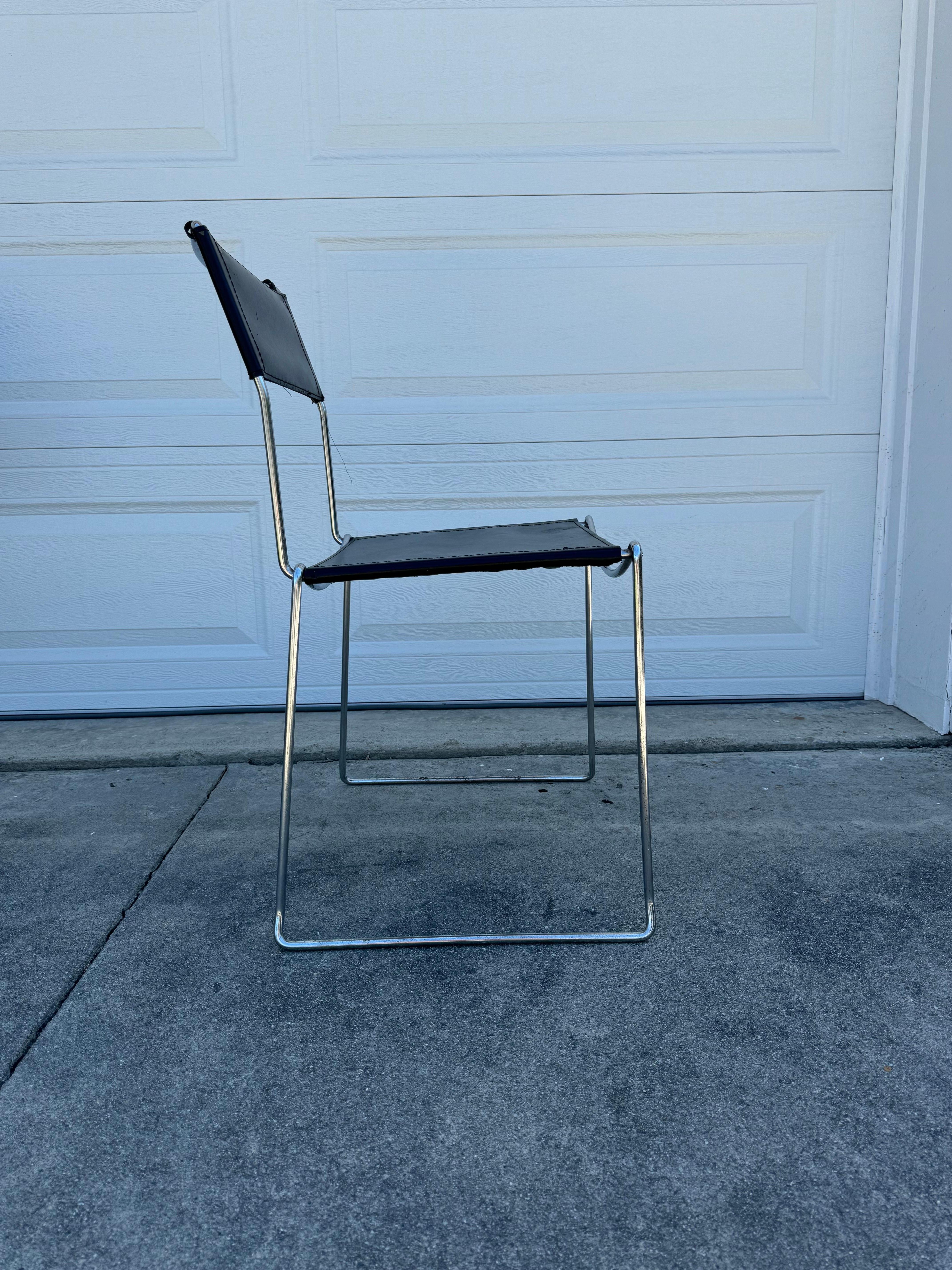 1980's Giandomenico Belotti Black Leather Dining Chairs, A Pair - Made in Italy For Sale 3