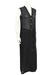 1980s Gianfranco Ferre Black Linen Vest and Skirt Ensemble