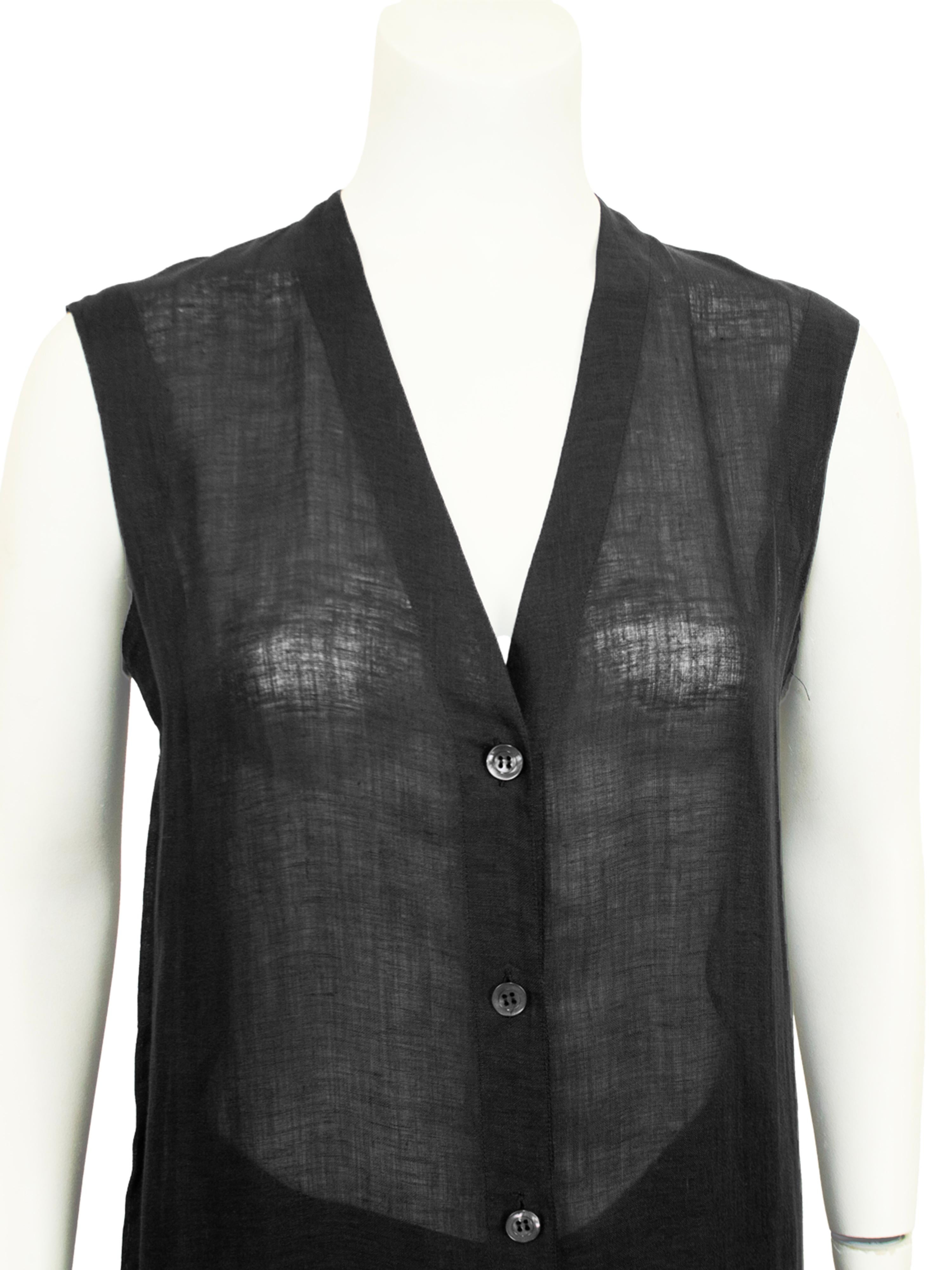 1980s Gianfranco Ferre Black Linen Vest and Skirt Ensemble For Sale 1