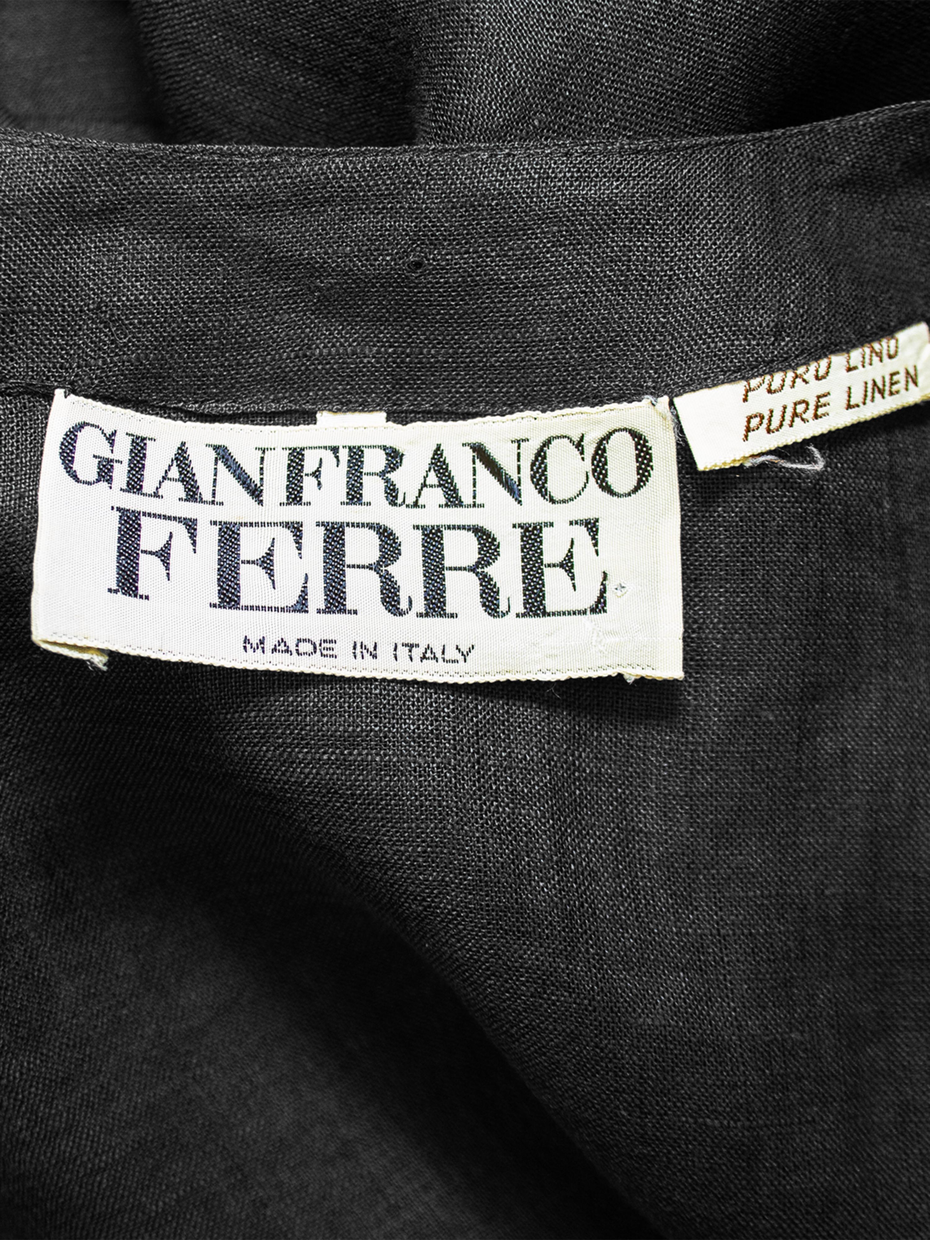1980s Gianfranco Ferre Black Linen Vest and Skirt Ensemble For Sale 2