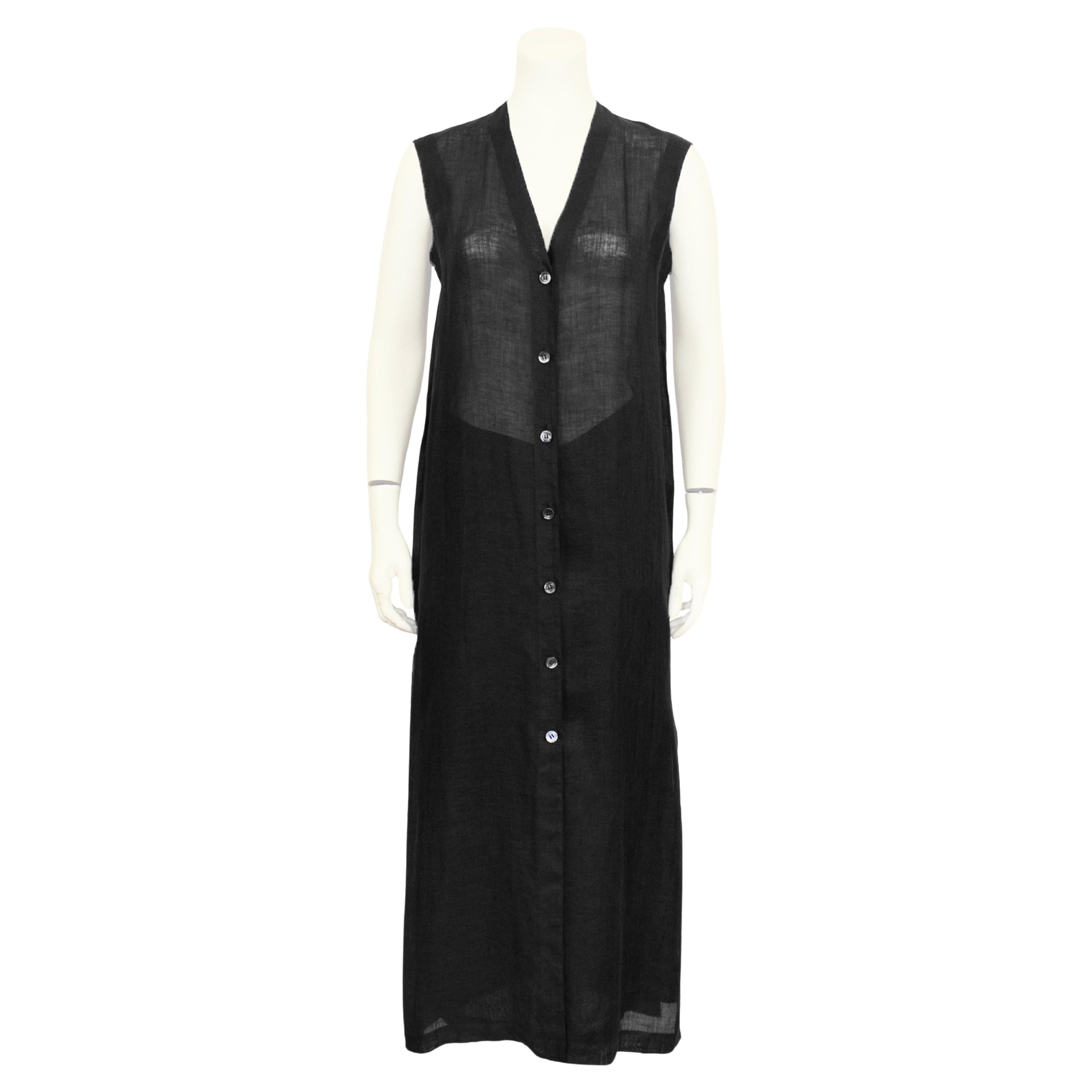 1980s Gianfranco Ferre Black Linen Vest and Skirt Ensemble For Sale
