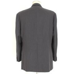 1980s Gianfranco Ferre Blue Gray Wool Double Breasted Pinstripe Jacket