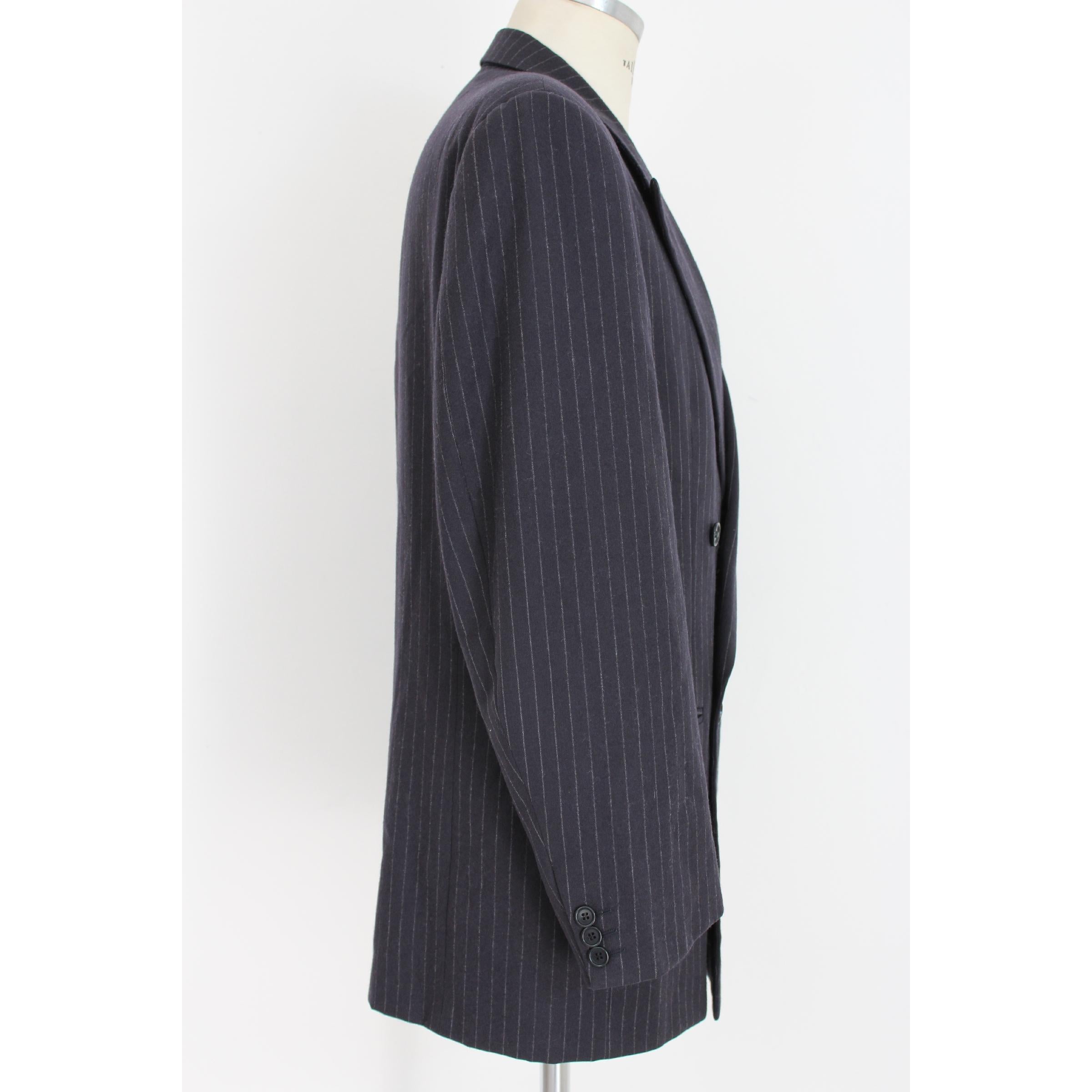 1980s Gianfranco Ferre Blue Gray Wool Double Breasted Pinstripe Jacket (Schwarz)