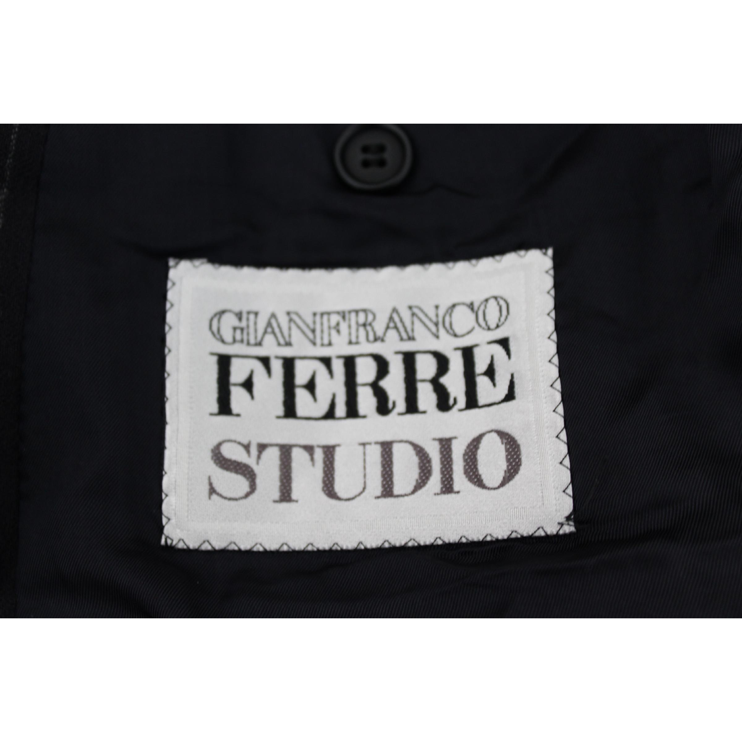 1980s Gianfranco Ferre Blue Gray Wool Double Breasted Pinstripe Jacket Herren