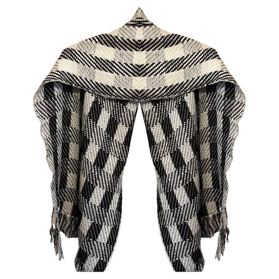 Beige 1980s Gianfranco Ferre Houndstooth Wool Shawl Scarf For Sale