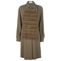 Vintage 1980s Gianfranco Ferré Kaki Wool Dress