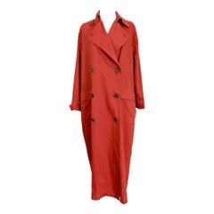 1980s Gianfranco Ferrè Orange Silk and Linen Trench Long Coat