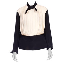1980's Gianfranco Ferre Pleated Bow neck Silk Blouse