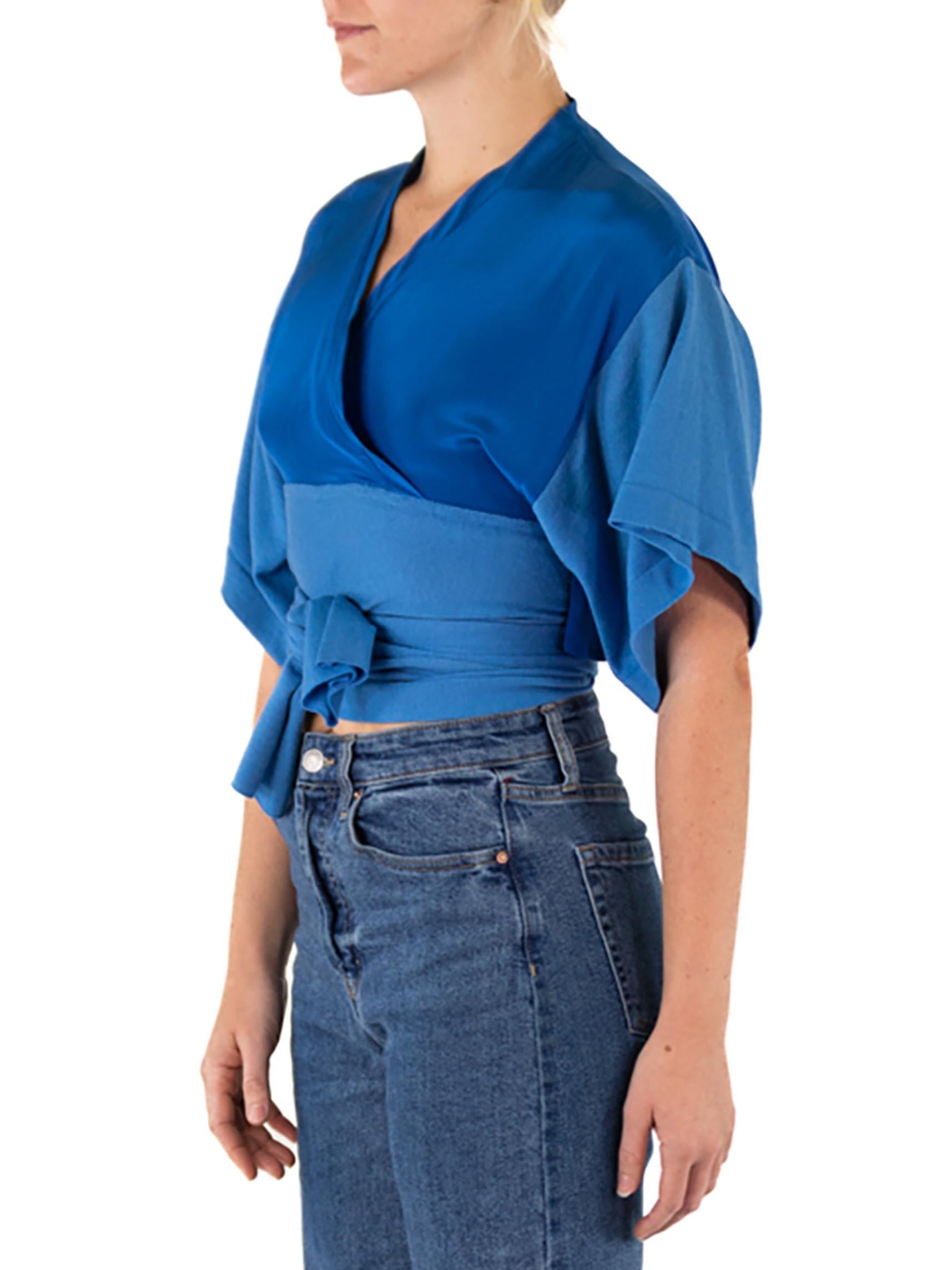 1980S GIANFRANCO FERRE Powdered Blue Silk Blouse For Sale 2