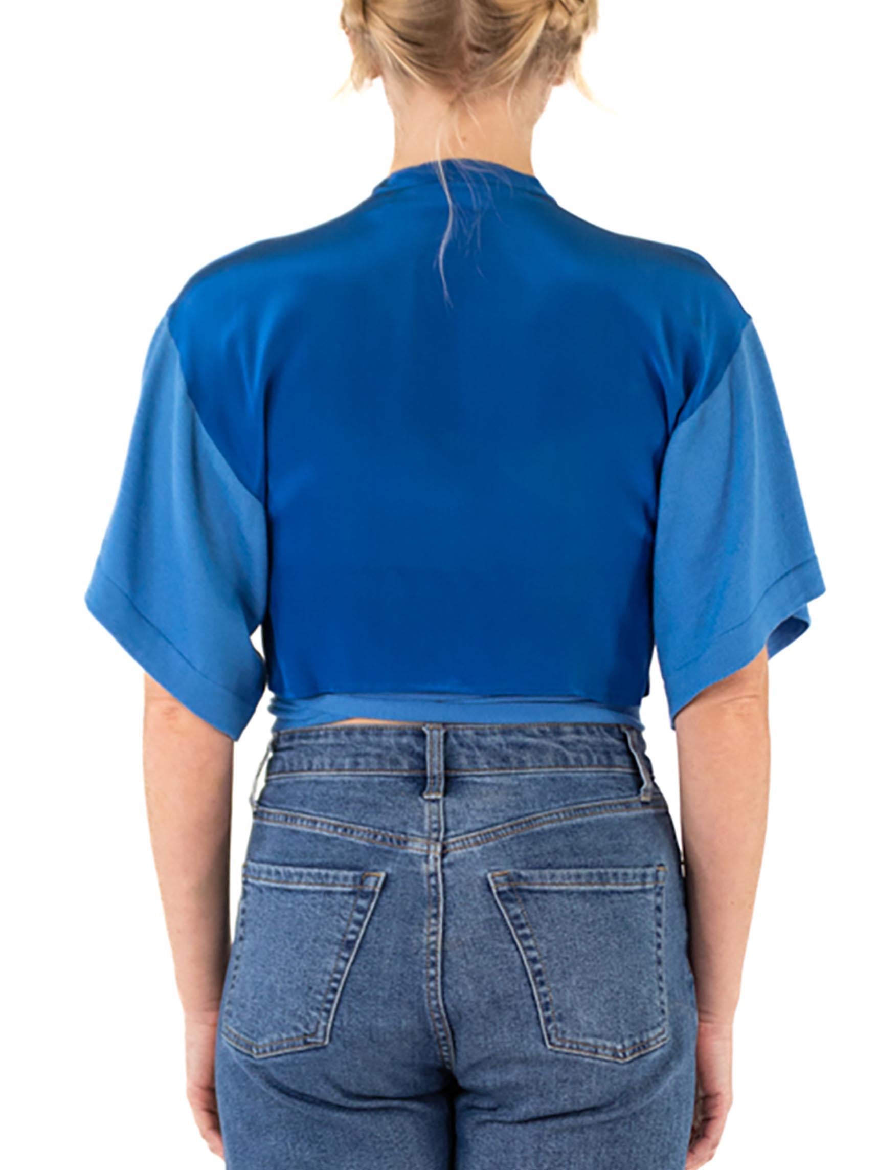 1980S GIANFRANCO FERRE Powdered Blue Silk Blouse For Sale 4