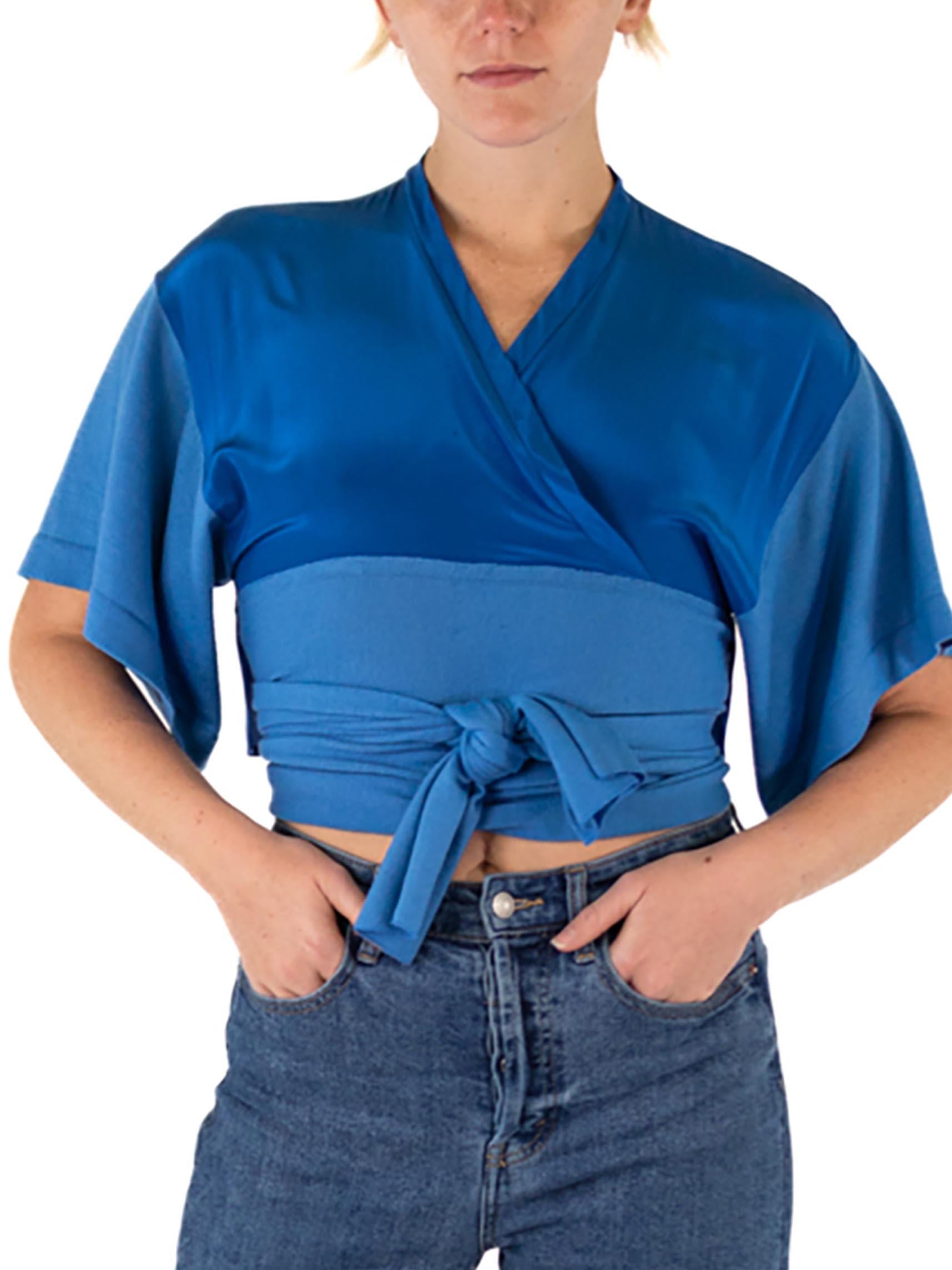 1980S GIANFRANCO FERRE Powdered Blue Silk Blouse For Sale 5