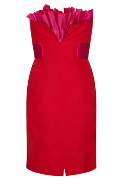 1980s Gianfranco Ferre Red Cocktail Dress With Pink Fan Detail