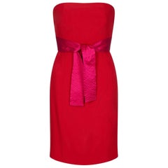 Used 1980s Gianfranco Ferre Red Cocktail Dress With Pink Fan Detail