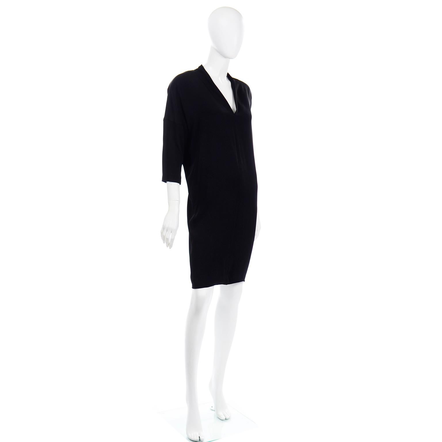 1980s Gianfranco Ferre Vintage Black Crepe Dress with Low V Back & Gold Buckle In Excellent Condition For Sale In Portland, OR