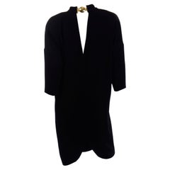 1980s Gianfranco Ferre Vintage Black Crepe Dress with Low V Back & Gold Buckle