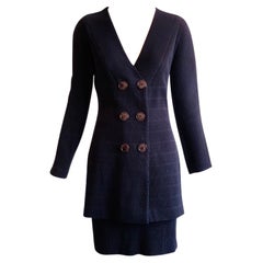 1980s Gianfranco Ferre Waffle Navy Skirt Suit Set